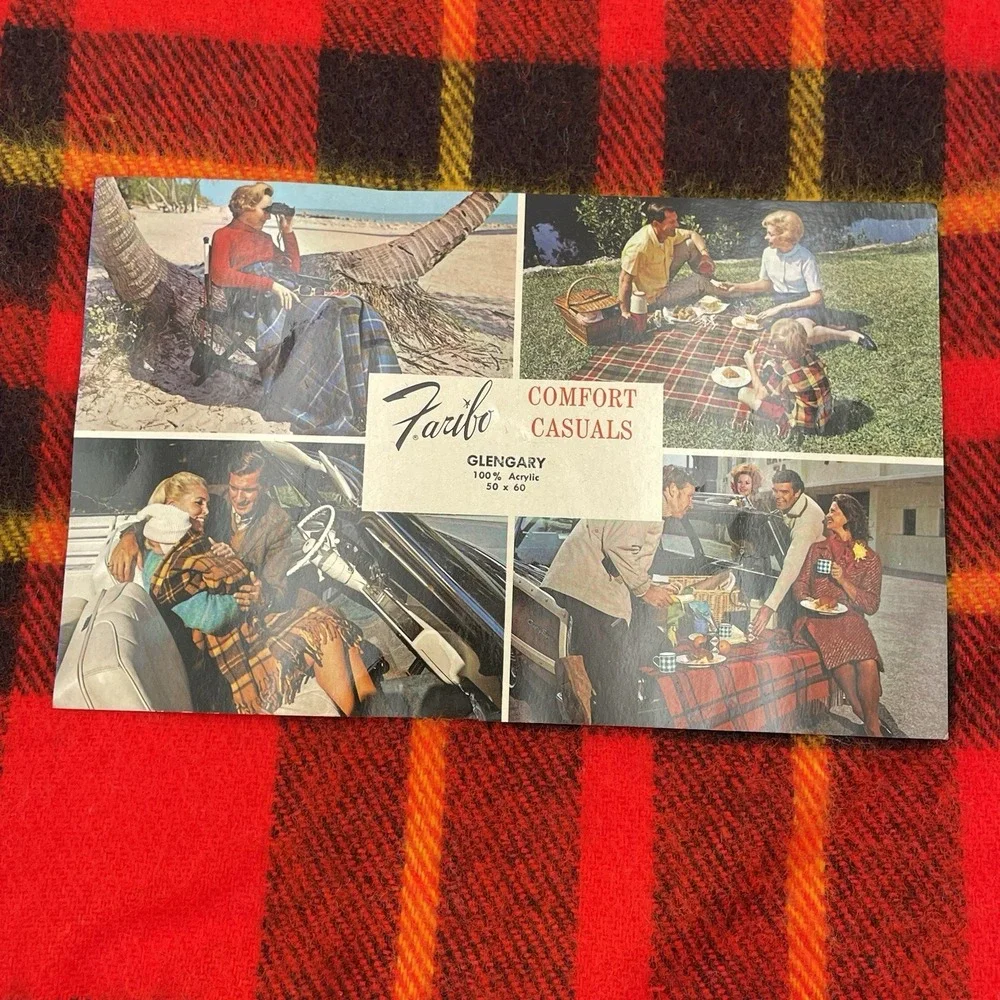Vintage 1960s-1970s Faribo Glengary Plaid Acrylic Blanket 50x60 USA Fringe